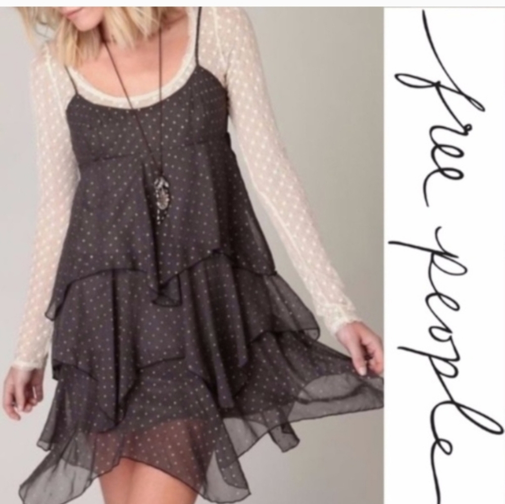 Free People Handkerchief Hem Ruffled Sheer Dress.